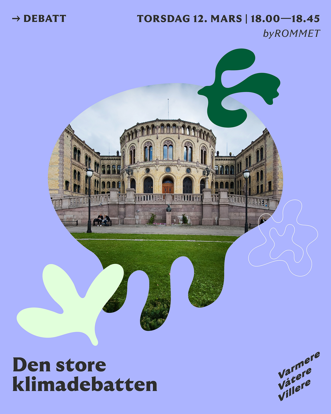 Plakatdesign og grafikk for klimafestivalen varmere, villere, våtere i Bergen.